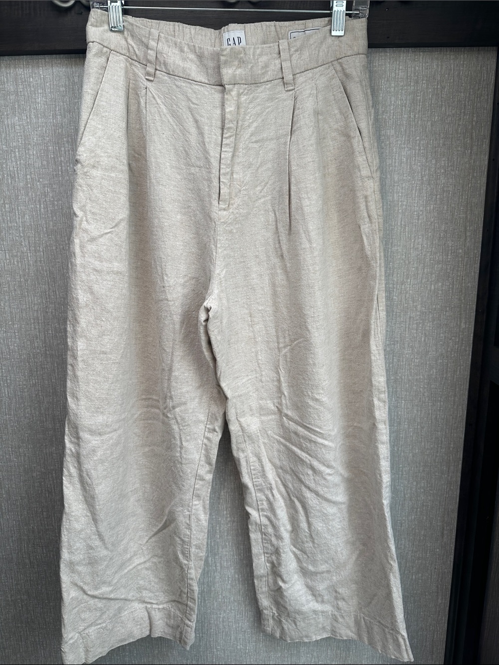 GAP Beige High-Waist Wide Leg Linen Trousers